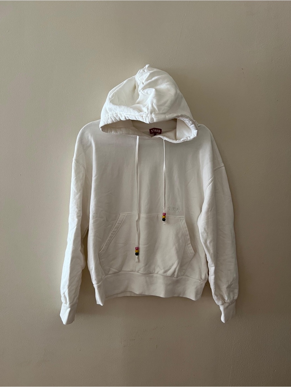 STAUD White Hooded Sweatshirt with Bead Accents